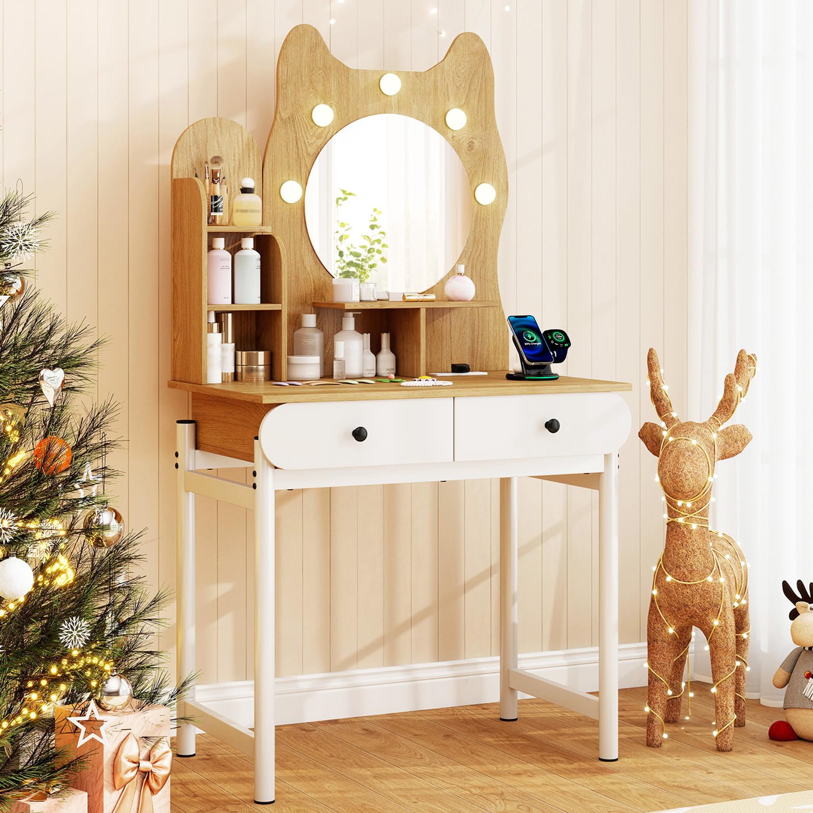 Amazon.com: CHARMAID Makeup Vanity Desk with Lights & Mirror, Cat