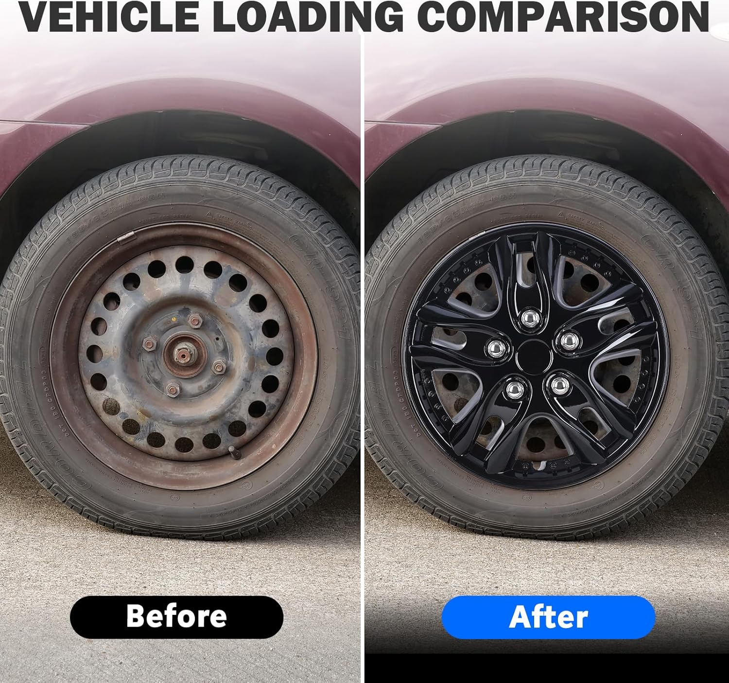 AUTOWIKI 12 Inches Wheel Rim Cover Hubcaps Set of 4, Wheel Cover Replacement R12 Hubcaps, Car Truck SUV Black Lacquer Hub Accessories