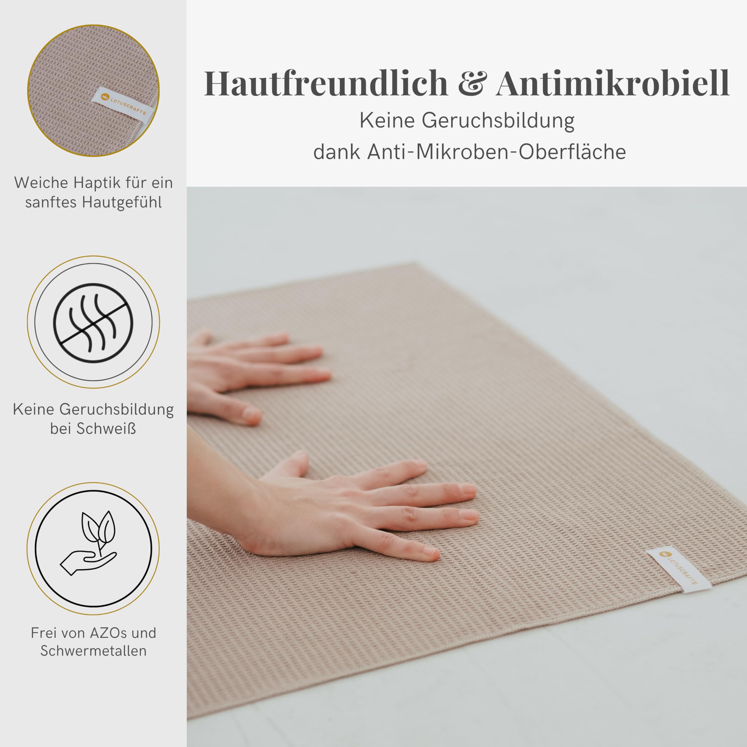 Lotuscrafts Yoga Handtuch Wet Grip - rutschfest & Schnelltrocknend - Antirutsch Yogatuch mit hoher Bodenhaftung - Yogahandtuch ideal für Hot Yoga [183 x 61 cm]