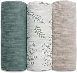 Soarwg Kids Muslin Cloth Baby Swaddle Cloths for Newborns, Pack of 3 Muslin Blanket, Large 95 x 100cm Baby Blanket - Baby Swaddle Blanket Burp Cloths, Swaddle Cloth Essential Items for Baby Shower