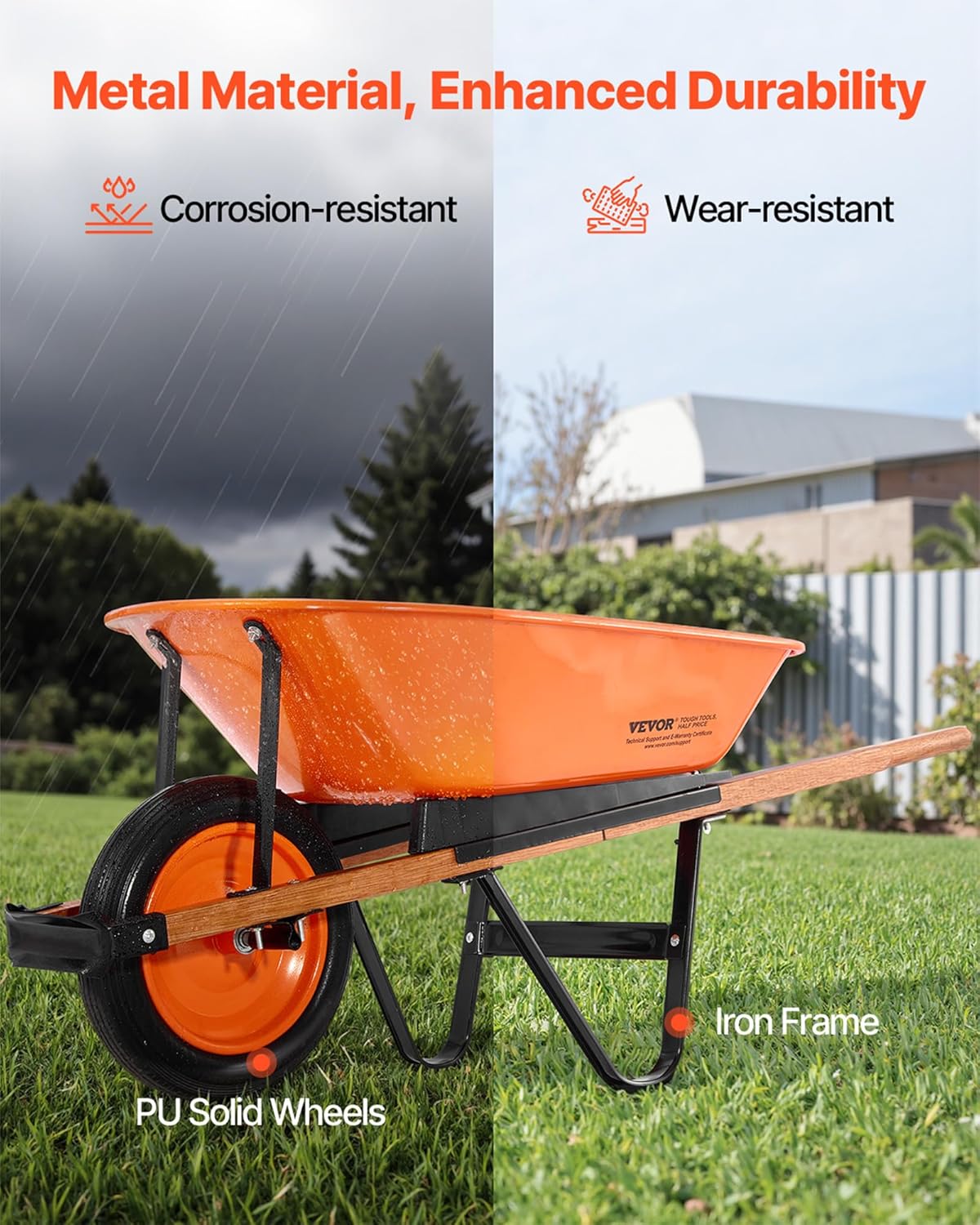 Happybuy Wheelbarrow Cart, 5 Cu. Ft. Load & 330 lbs Capacity, One Wheel Garden Dump Cart, Garden Wagon, Metal Handle, 16" Wide Track Wheels, Easy Loading Utility Yard Cart, Lawn Farm