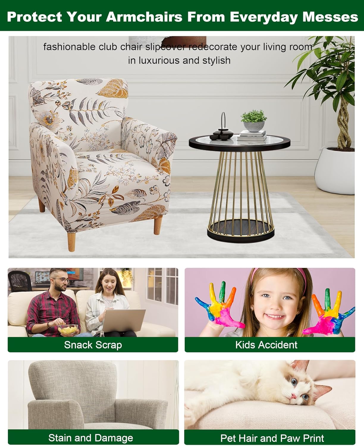 CRFATOP Stretch 1 Piece Chair Covers with Arms Printed Accent Chair Cover Armchair Flower Soft Banquet Armchair Covers Washable Chair Slipcovers for Living Room Office Reception Reading Sofa,02