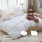 Bedsure Couverture de couette blanche Taille de la reine - 3 Pièces de lit prélavé en coton-comme extra doux, comprend 1 Couverture de couettes 90x90 Pochettes avec fermeture à glissière & 2 Shams d'oreiller, Conforteur non inclus