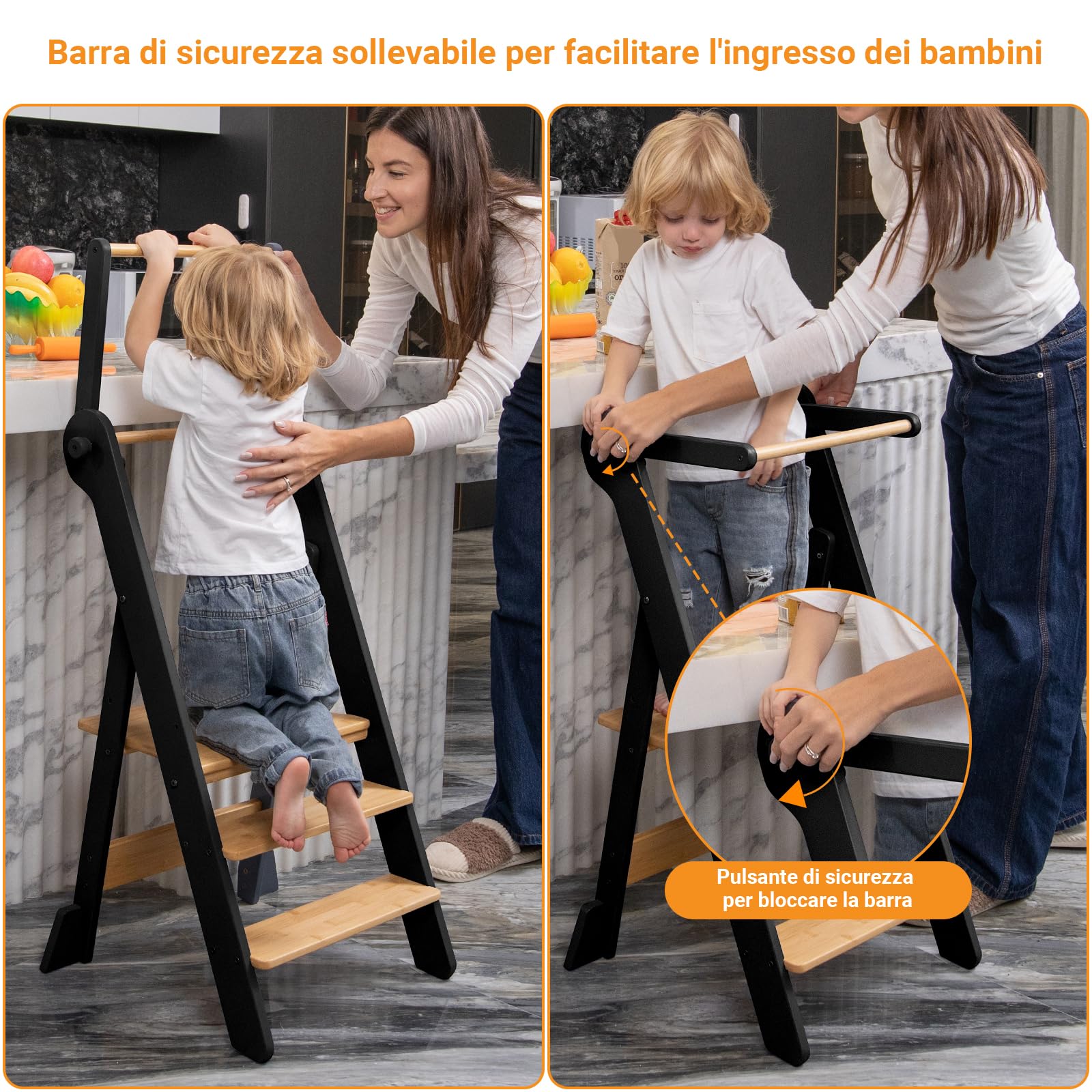 COSYLAND Torre Educativa Pieghevole, L, Nero e Naturale Classico