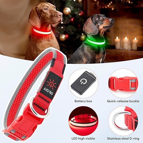 Miniatura 9 de Flashseen Collar de perro LED, luces recargables por USB, ajustable, cómodo, de malla suave, collar de seguridad para perros pequeños, medianos y