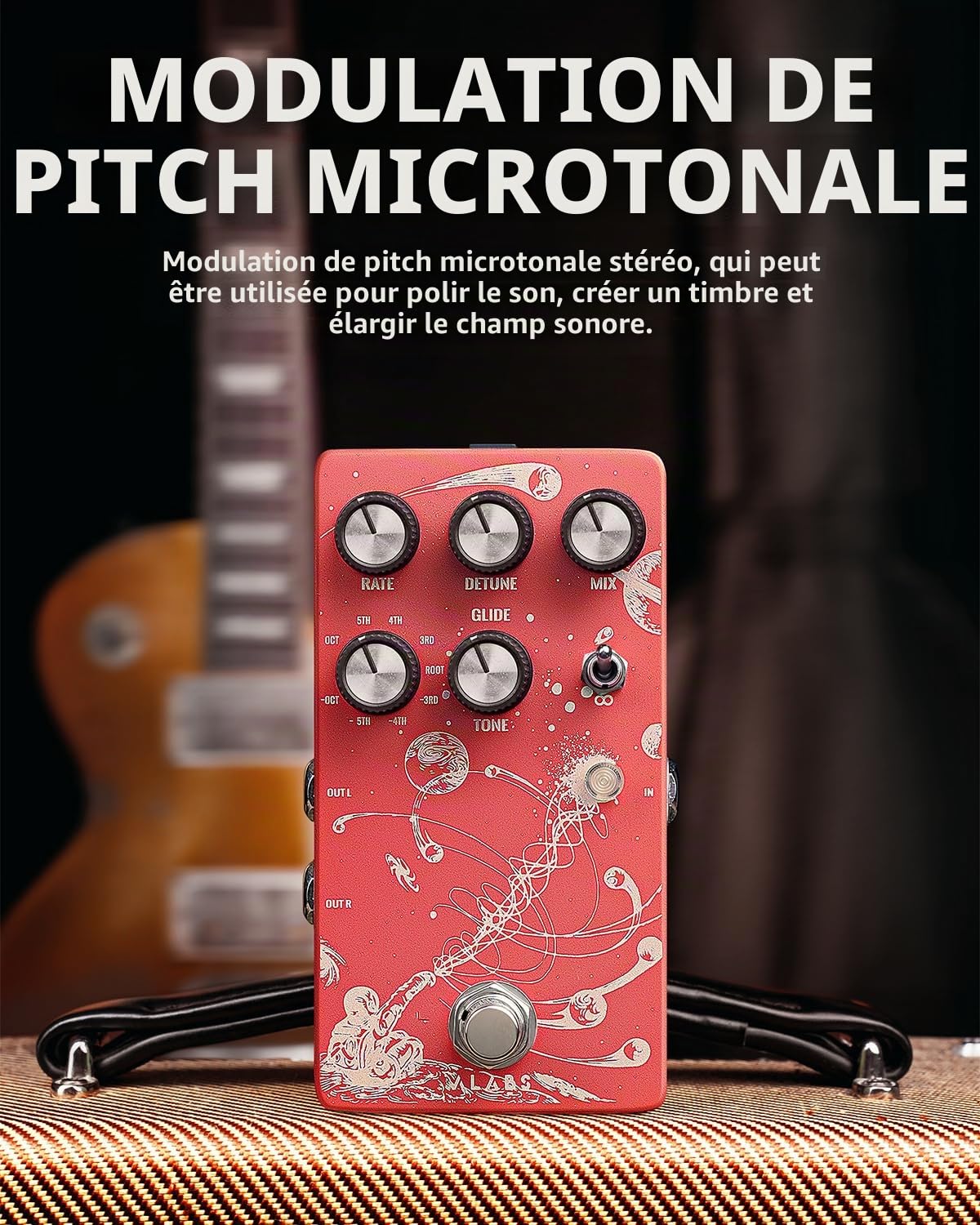 Pédale de Pitch Shifter ORBITAL pour Guitare Électrique, Pédale d'Octave avec 9 Types de Transposition, Harmonique, Circuit Analogique Dry Through, Fonctionnement Momentané, True Bypass, Stéréo Vérita