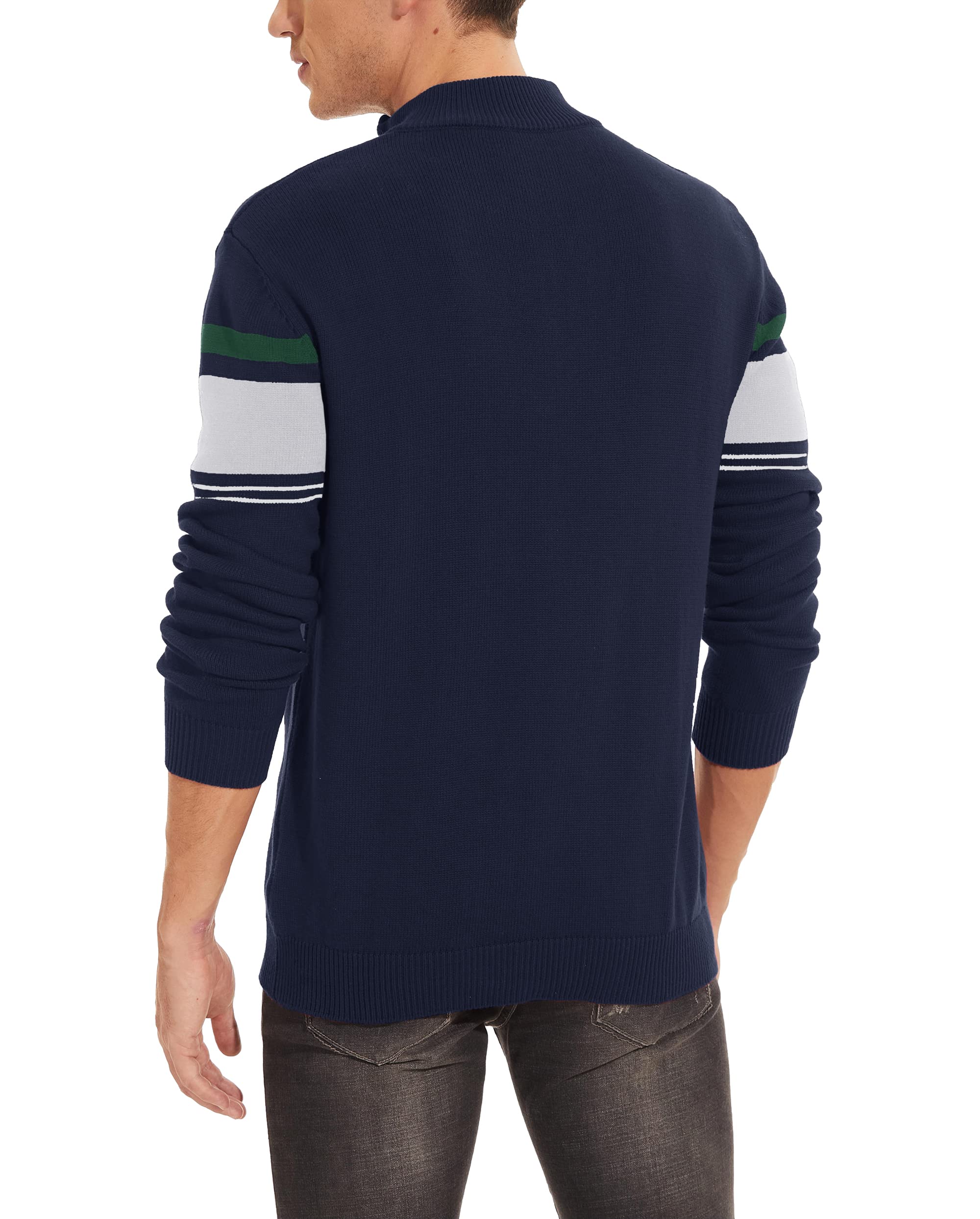 MAGCOMSEN Maglione da uomo a maglia con colletto alto, 1/4 zip, a righe, in cotone, a maniche lunghe, in pile, elasticizzato, per autunno e inverno