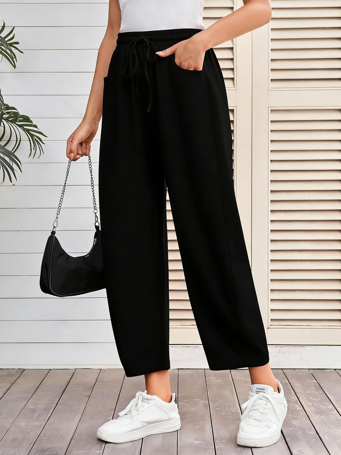 Women’s Cotton Barrel Leg Sweatpants, Wide Leg Drawstring Lounge Pants, Loose Fit Casual Pants for Home and Travel - Image 6
