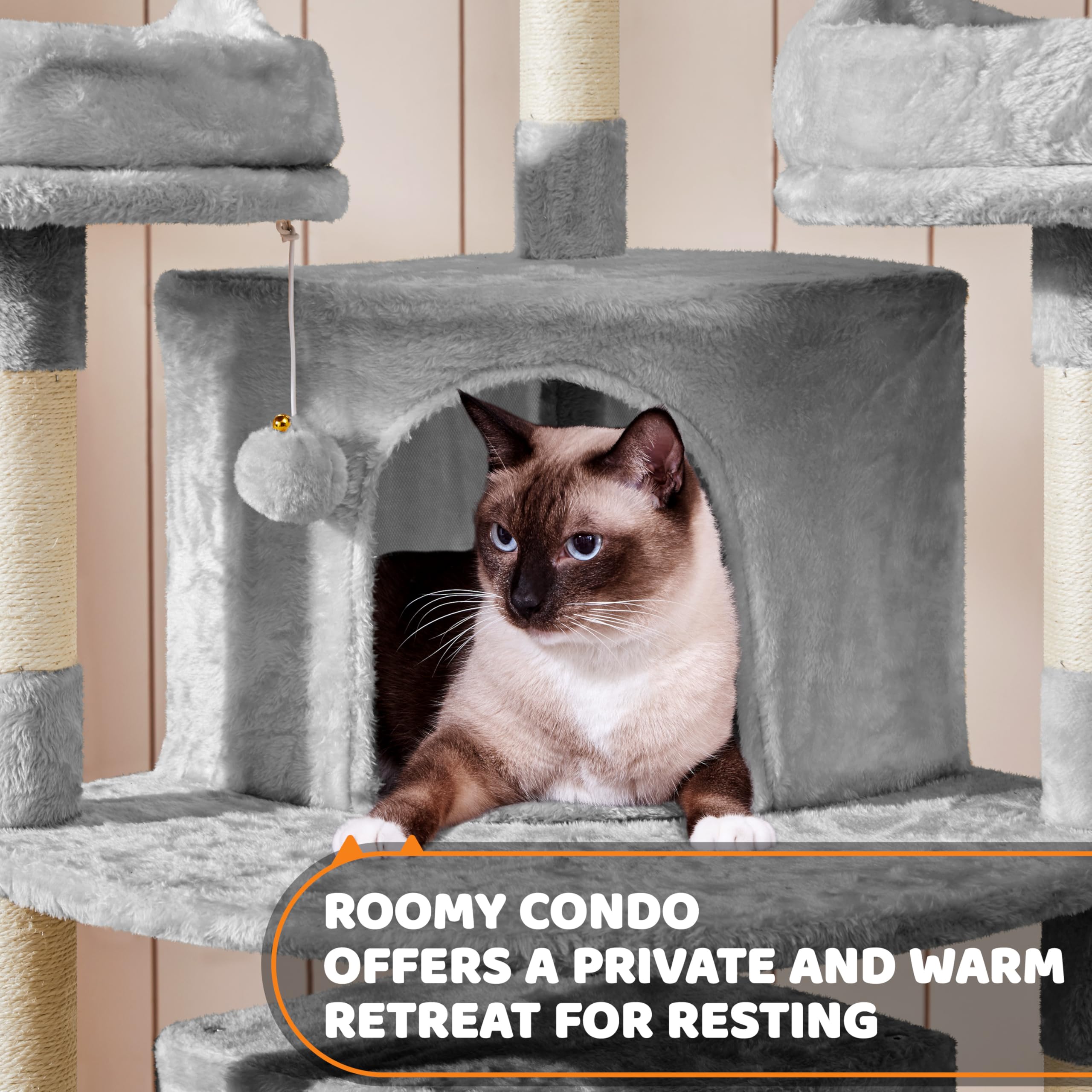Yaheetech Árbol Rascador para 3-5 Gatos Adultos de Altura 175 cm Grande Torre para Gatos Mascota con 3 Plaraformas Gris Claro