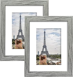 Hongkee 8x10 Picture Frame Set of 2, Grey Photo Frame of Rustic Style, Multi 8 by 10 Photo Frame for Wall or Tabletop Display - 5x7 Frame with Mat or 8x10 Without Mat