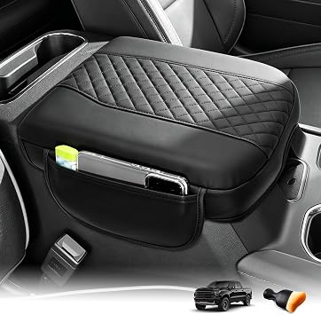 Center Console Armrest Cover for 2019-2026 Chevy Silverado/GMC Sierra 1500/2500HD/3500HD, 2021-2026 Yukon/Suburban & Tahoe Bucket Seat Only, Soft Leather Arm Rest Lid Cushion Pad with 2 Pockets