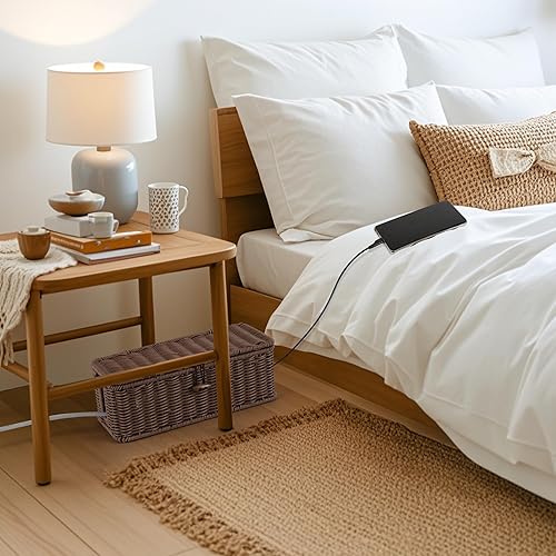 Miniatura 6 de Caja de organización de cables, caja organizadora de cables de ratán sintético tejida a mano con tapa, 2 ranuras abiertas, caja organizadora de