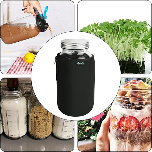 Vista 13 de Beautyflier Frascos de boca ancha de 64 onzas, fundas aislantes grandes de vidrio transparente de 2 cuartos de galón, boca ancha, germinación