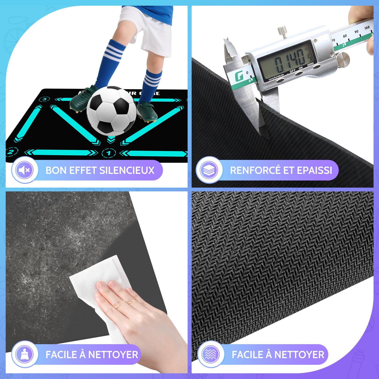 Tapis Foot Entrainement avecdes vidéos d'entraînement 90x60cm Tapis Entrainement Football Accessoire – Pas De Foot Ball & ContrôLe du Ballon, Dribble Football – Tapis D’EntraîNement pour Cadeau