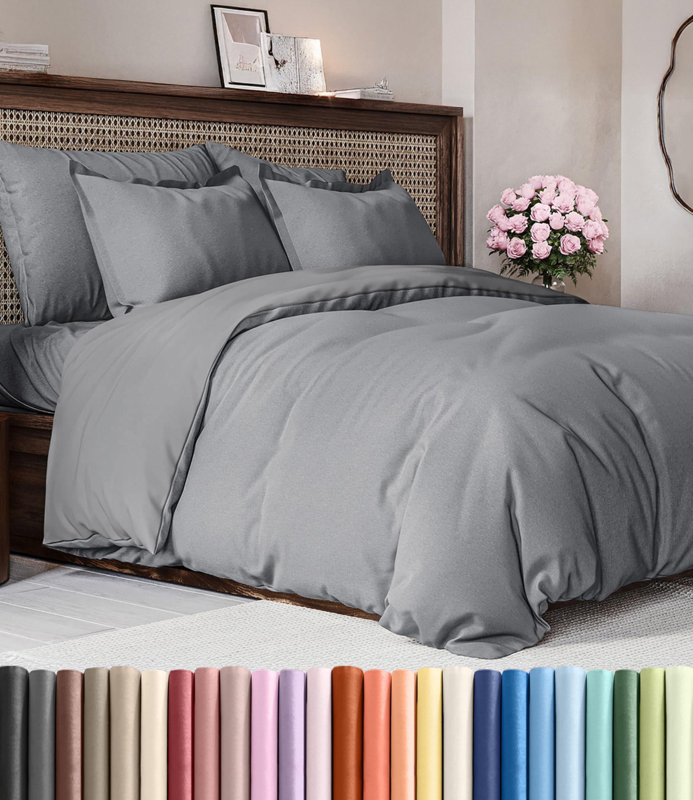 Duvet Cover King Size - 3 Piece with Zipper Closure - Heathered Grey