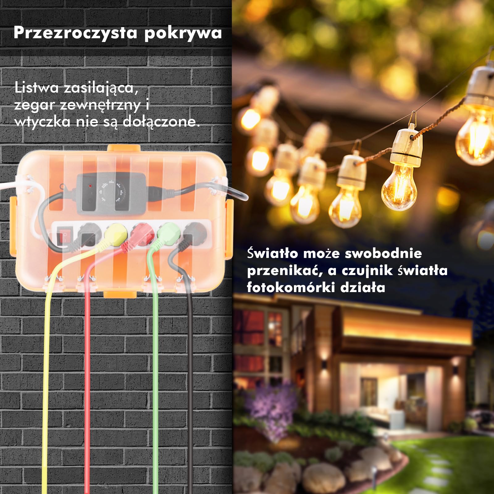 RESTMO Bardzo duża wodoszczelna skrzynka na kable, IP54, do użytku na zewnątrz, przezroczysta pokrywa, odporna na warunki atmosferyczne, skrzynka ochronna na listwy zasilające, 32 x 22 x 13 cm,