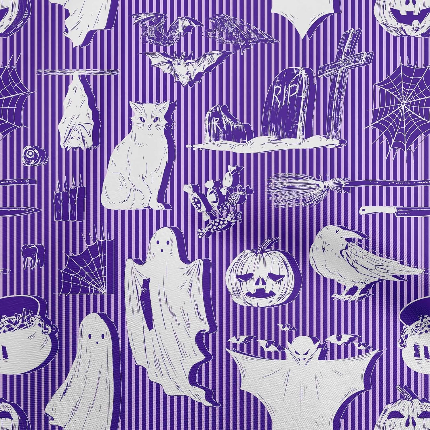 oneOone Polyester Spandex Medium Blue Fabric Halloween Quilting Supplies Print Sewing Fabric by The Yard 56 Inch Wide