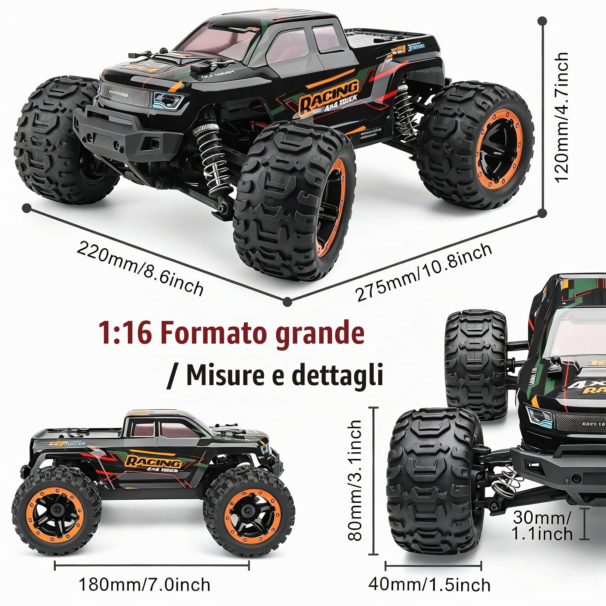 HAIBOXING Auto telecomandata 1:16 RC Monster Truck, impermeabile RTR All Terrain RC Auto 36 km/h, giocattolo telecomandato per bambini e adulti