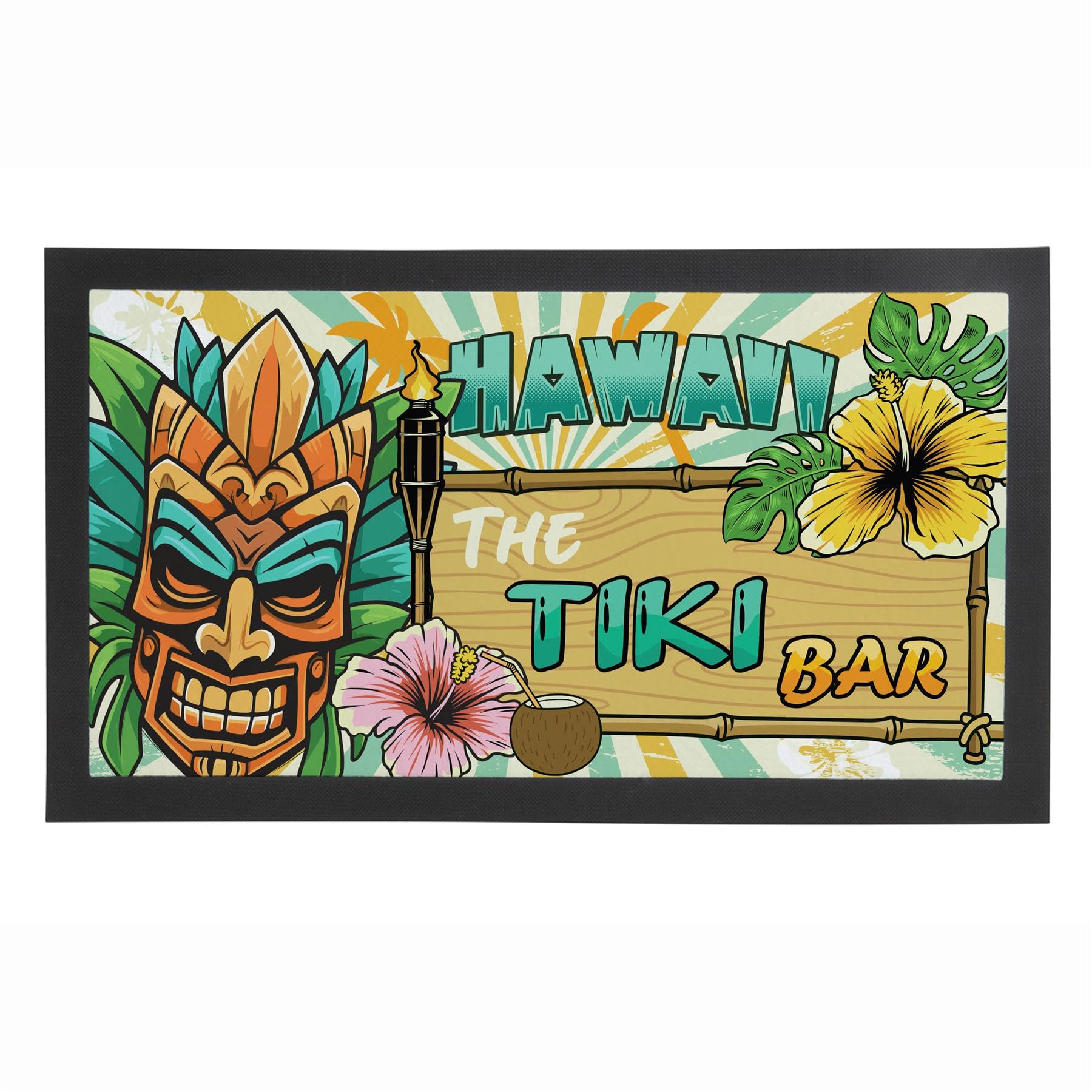 The Tiki Bar Mat - Hawaiian Inspired Gifts for Cocktail/Mocktail Lovers - Non-Slip Table Runner Barware/Pub/Cafe Service Mat - 44x25cm