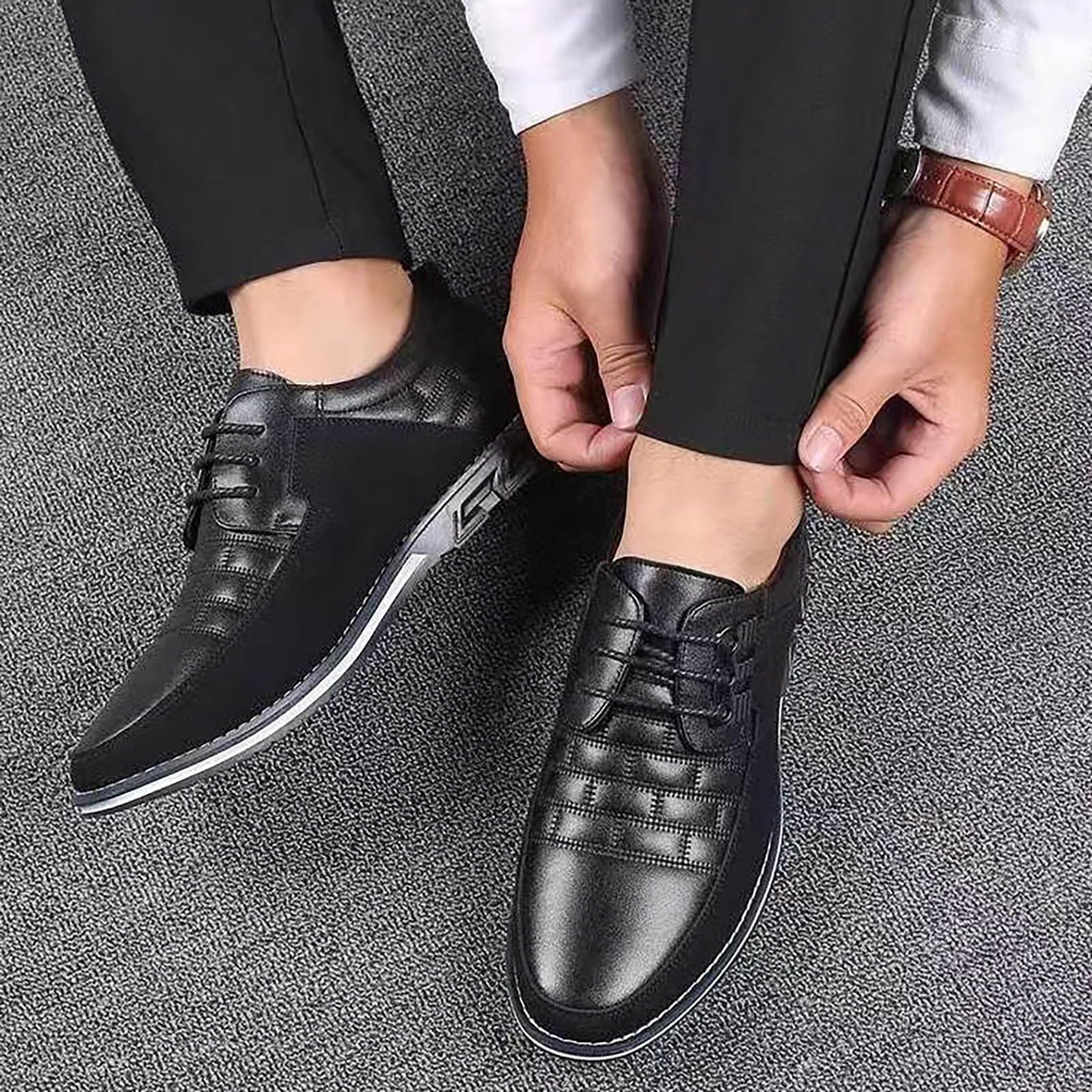 Herren Lederschuhe Casual Sneaker, Anzug Schuhe Herren schwarz Lack Weichen Sohlen Sommerschuhe Business Arbeitsschuhe Atmungsaktiv Businessschuhe Slip on Sportschuhe Leichte Hochzeitsschuhe