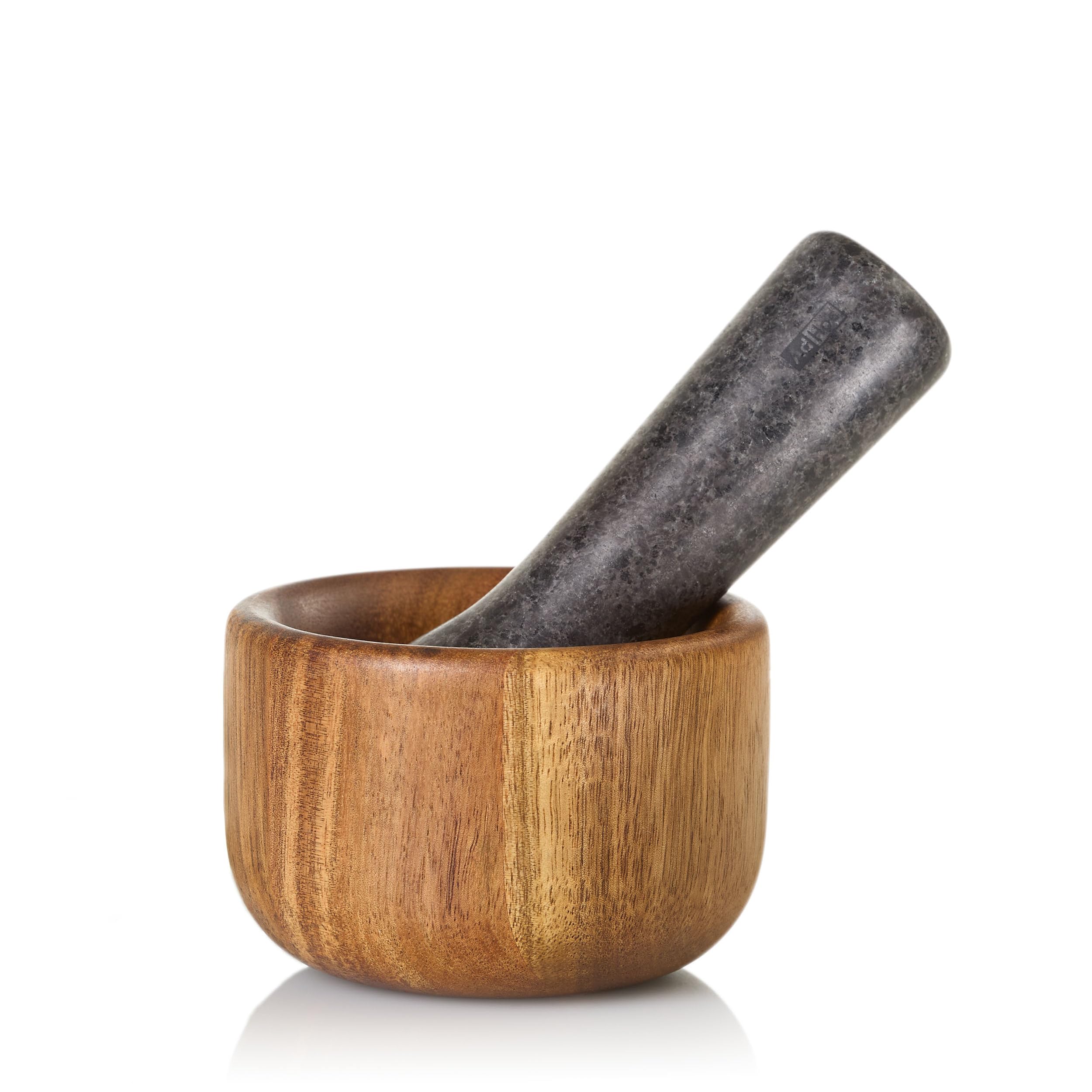 AdHoc Taru Pestle and Mortar Set, 9cm, Acacia Wood/Granite, Herb and Spice Grinder, Anti-Bacterial Surface