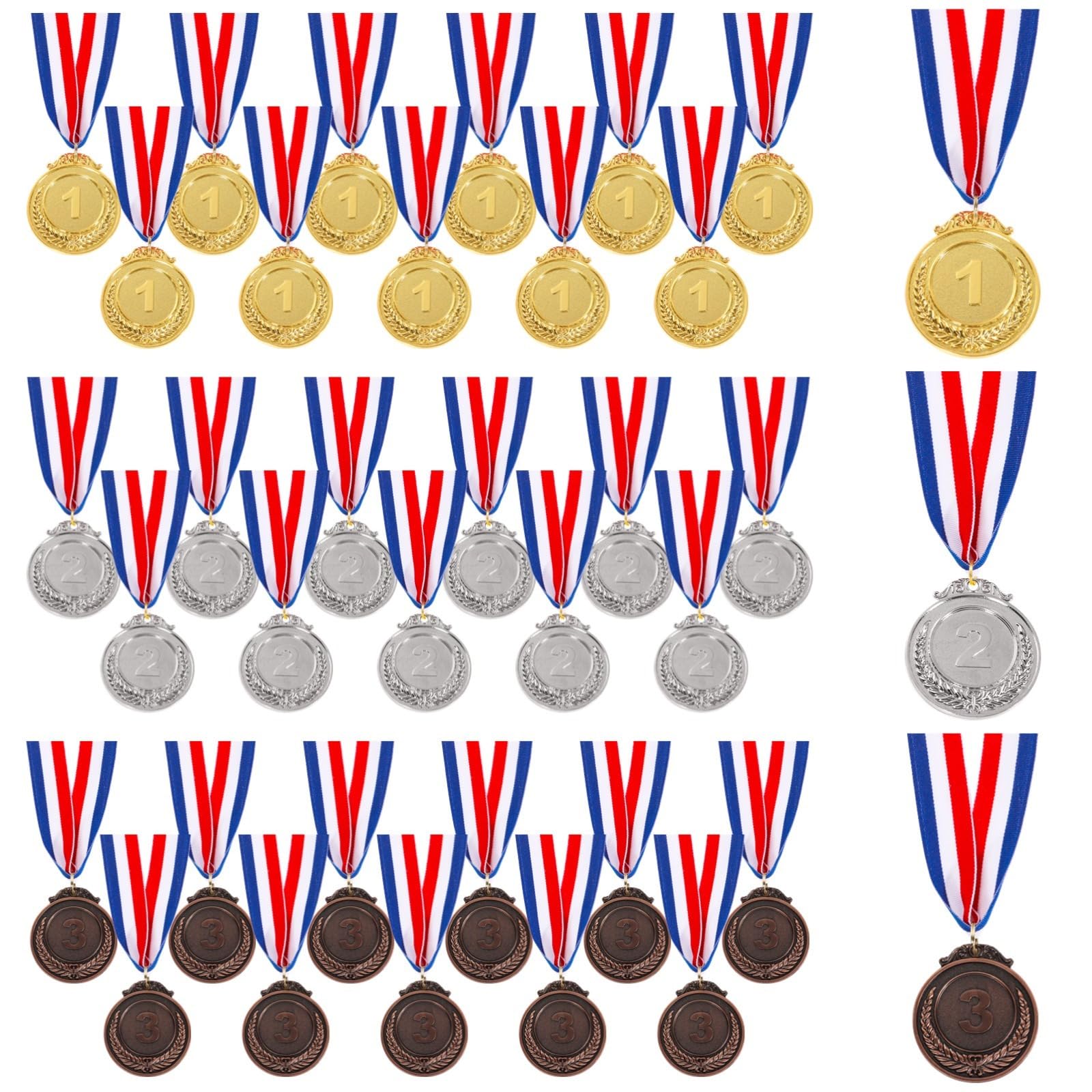 36 Medaillen-Set – 5,1 cm Gold-, Silber- und Bronzemedaillen mit Halsbändern, 1. 2. 3. Platz Auszeichnungen für Wettbewerbe und Veranstaltungen