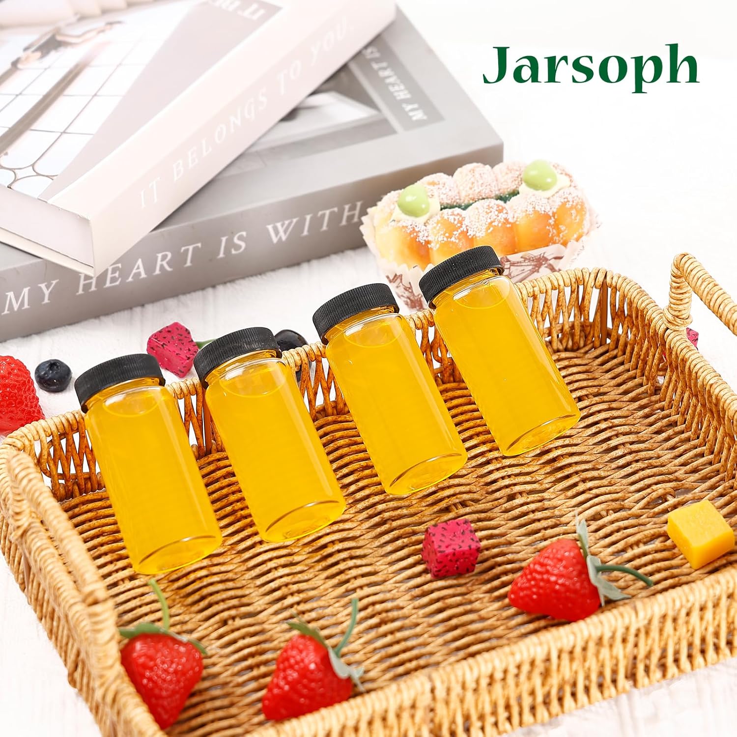 Jarsoph 2oz Clear Glass Bottle with Lids, 60ml Small Glass Jar, Leakproof Mini Travel Bottles, Decorative Bottles Set for Juice, Wellness, Spices, 8 Pack - Image 6