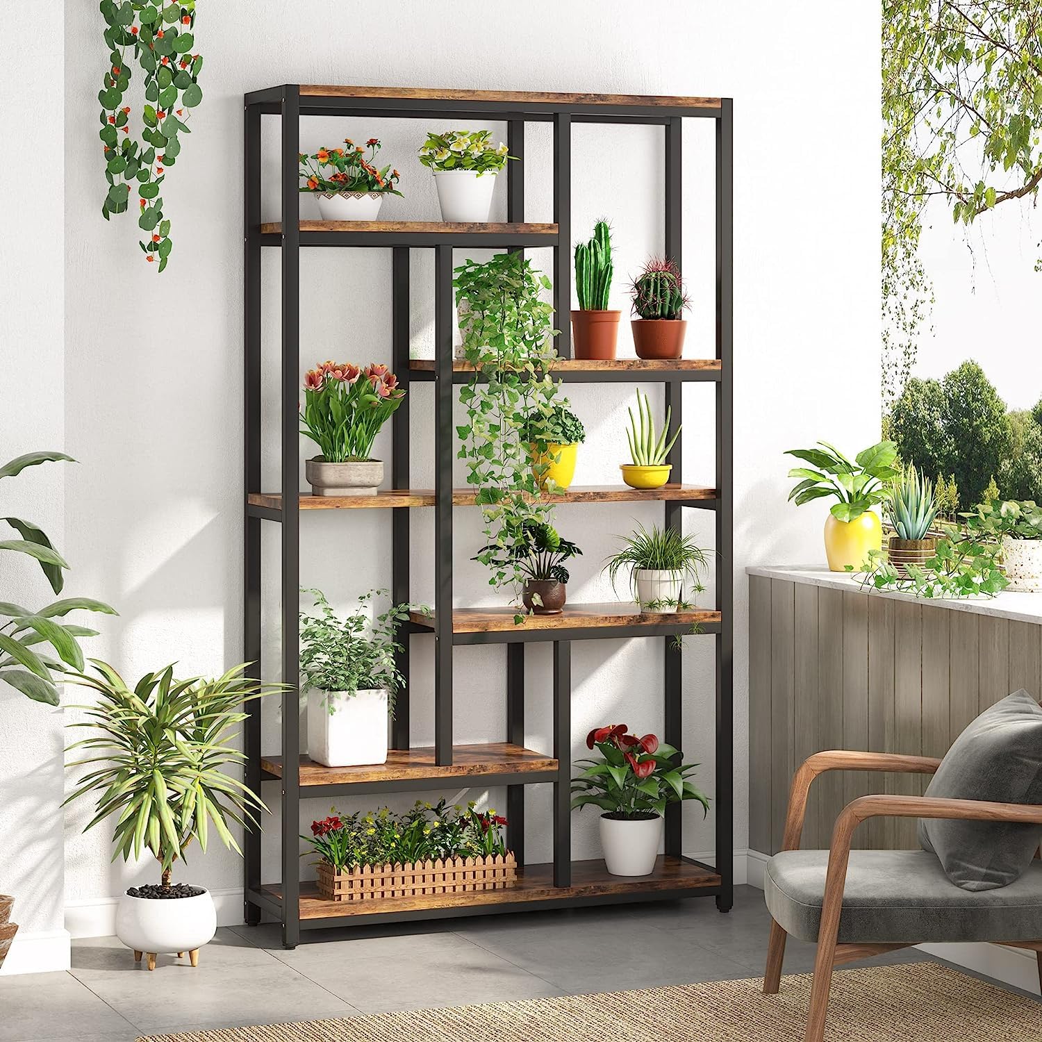 Tribesigns Bücherregal mit 7 Ebenen, Standregal mit Stahlrahmen, Freistehendes Regal für Wohnzimmer, Offenes Küchenregal, Standregal, Lagerregal für Büro, Schlafzimmer, Küche 200 x 100 x 30 cm