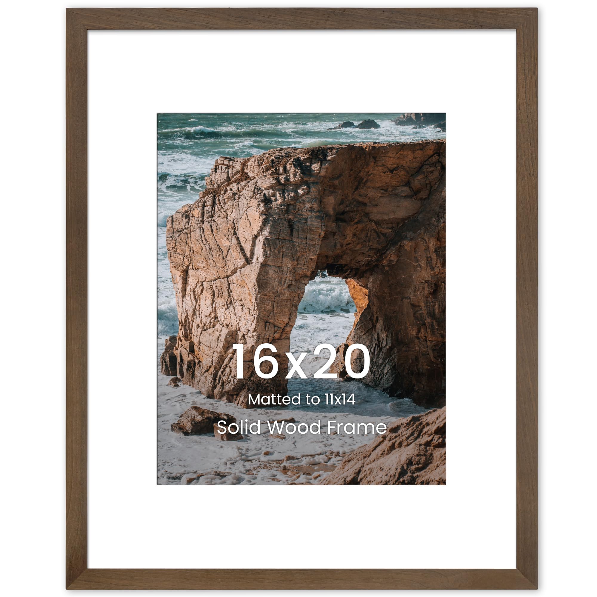 16x20 Picture Frame, Solid Walnut Wood 16"x20" Photo Frame for Wall, Right Angle 16 x 20 Picture Frame Matted to 11x14, 16 by 20 Frame HD Tempered Glass,Vertical or Horizontal Wall Hanging, 1 Pack