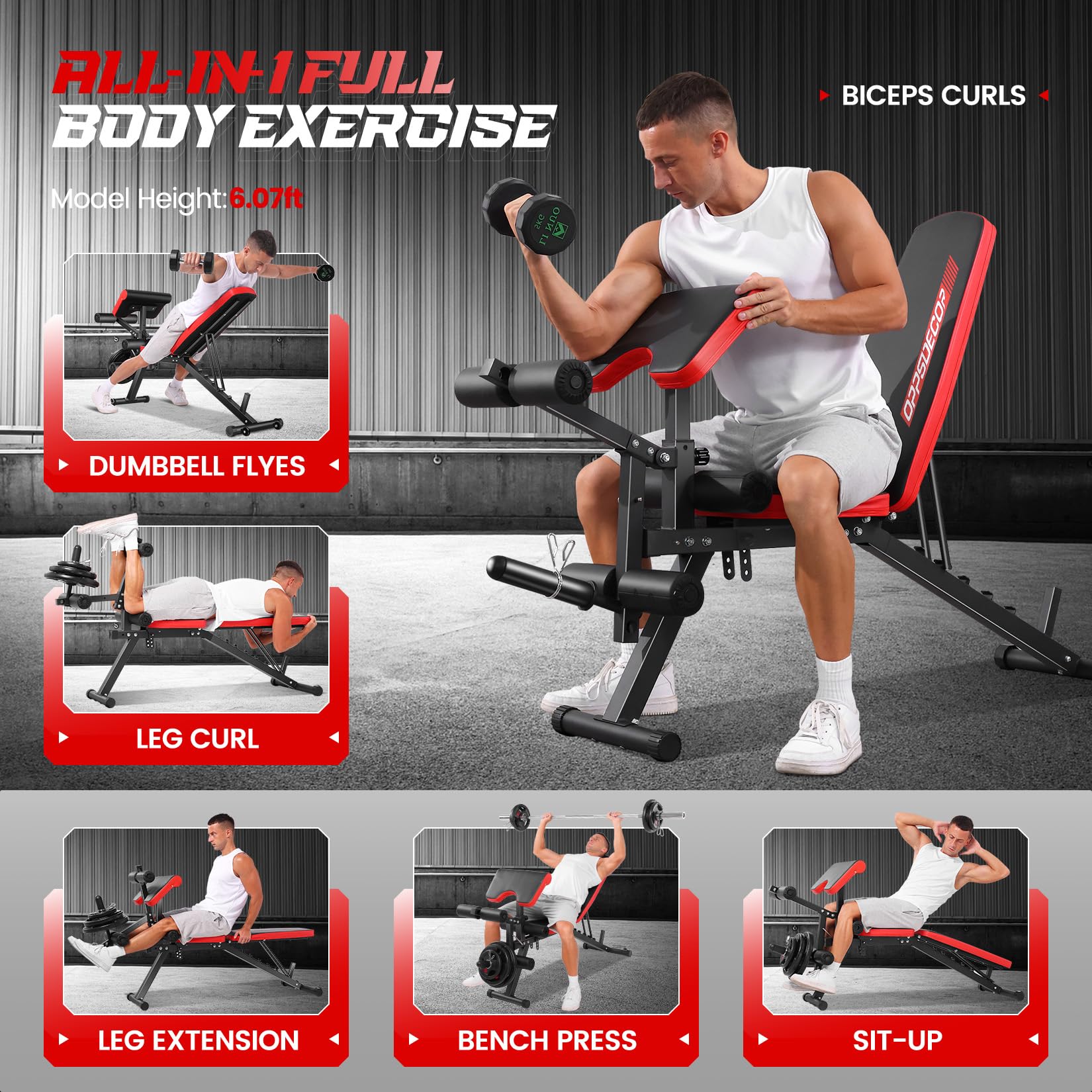Adjustable Weight Bench with Leg Extension & Leg Curl, Preacher Curl Workout Bench with Wheels, 800LBS ASTM Certified, Flat Incline Decline Bench for Home Gym