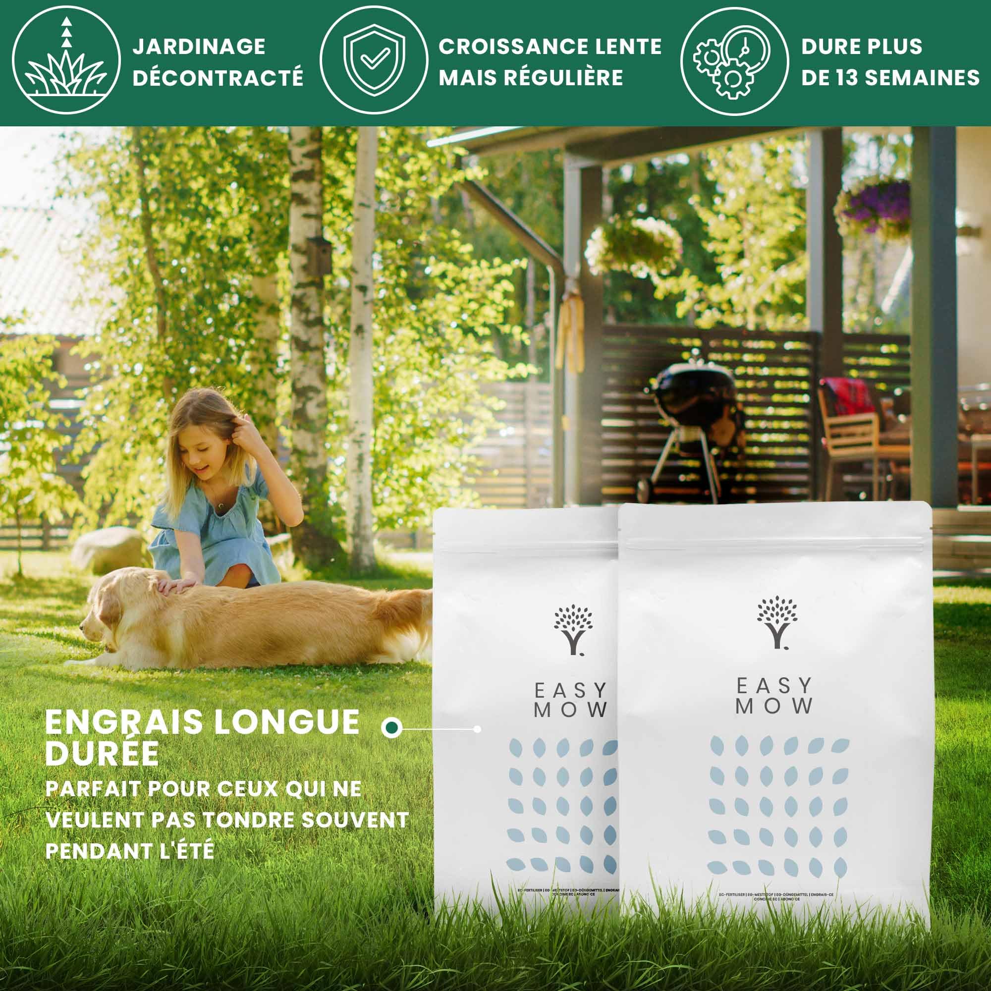 MOOWY Easy Mow Engrais Gazon Longue Durée 250 m² - Avec Libération Contrôlée sur 3 Mois - Appliquer une Fois pour Toute la Saison - Sans danger pour les enfants et les animaux domestiques