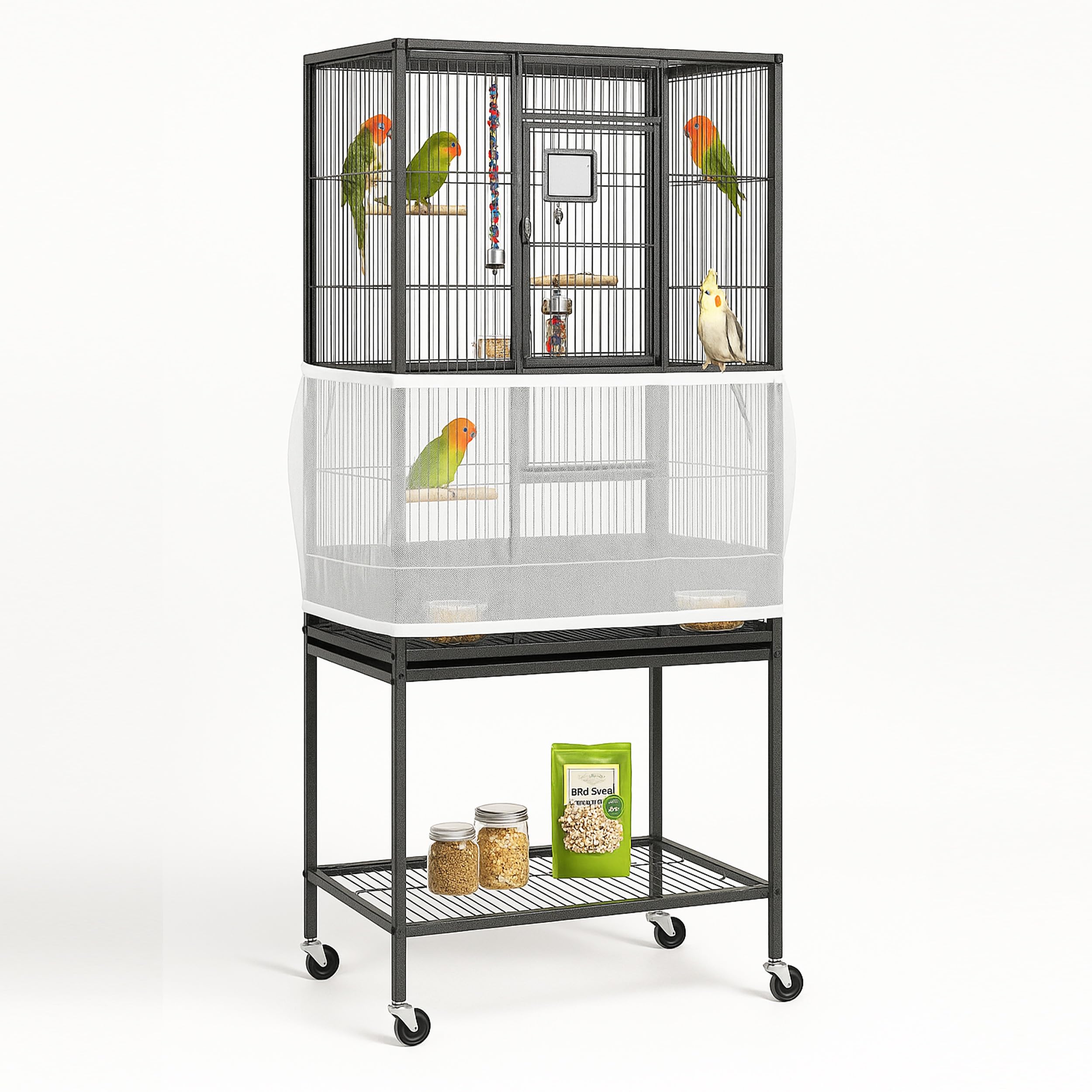 Universal Bird Cage Seed Catcher Universal Mesh Skirt Cover Stretchy Small Animal Cages Cover Pet Removable Durable Protector (Extra Large, White)
