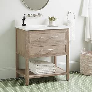 Signature Hardware 953906-30-RUMB-0 Robertson 30" Freestanding Mahogany Single Basin Vanity Set with Cabinet, Vanity Top, and Rectangular Undermount Sink - No Faucet Holes - Brushed White/Arctic