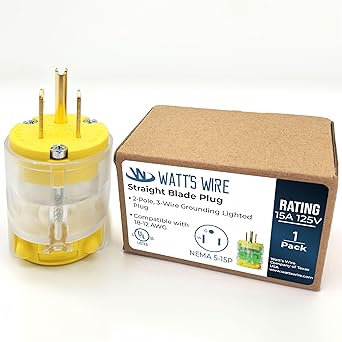 Extension Cord End - Male - 15 Amp 125 Volt NEMA 5-15P Heavy Duty Replacement Plug , UL Listed