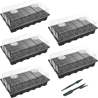Gardzen 5-Set Seed Starter Tray Kits, Durable Plant Germination Trays with Humidity Vented Domes and Bases, Ideal for Seed Starting, Indoor Gardening, and Greenhouse (Total 200 Cells)