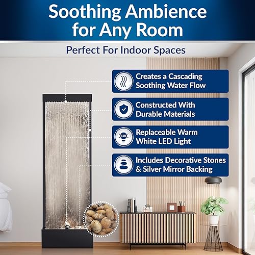 Miniatura 26 de Alpine MLT100 Espejo Cascada con piedras decorativas y luz, color Bronce, Ecléctico, Marrón 72 pulgadas - Bronce
