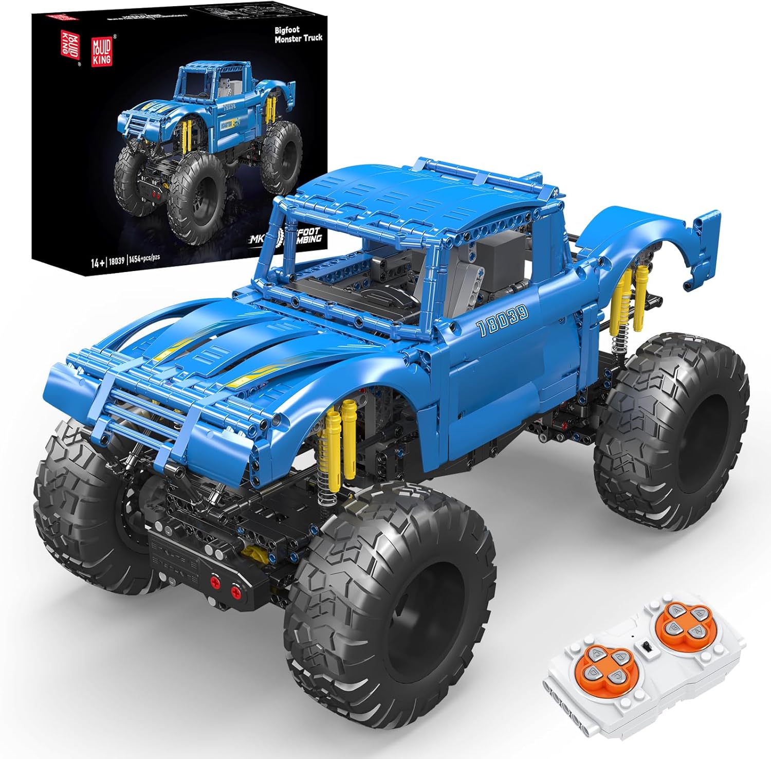 Mould King 18039 Monster Truck Build Blocks Set, Cool Race Car Toy, STEM Kits with 1454 Pieces Building Blocks, 4WD ATV Truck with Remote Control, Creative Gift for Car Lovers(1454 Pcs)