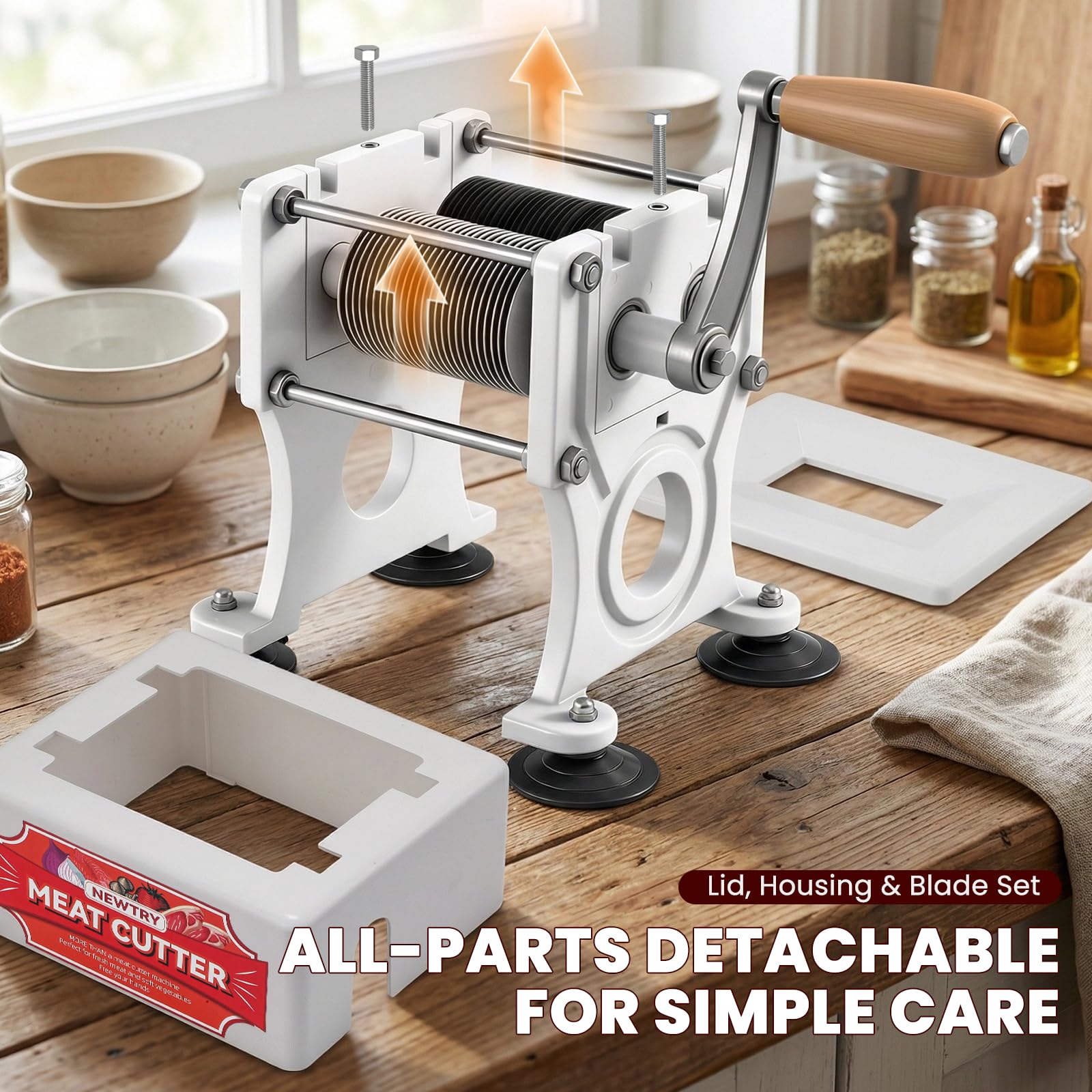 NEWTRY Trancheuse viande manuelle 2,5mm coupe dés Gastro Cuisine | Acier inoxydable, durable, facile à nettoyer, lame amovible, pour boucheries, restaurants, haute efficacité, usage intensif