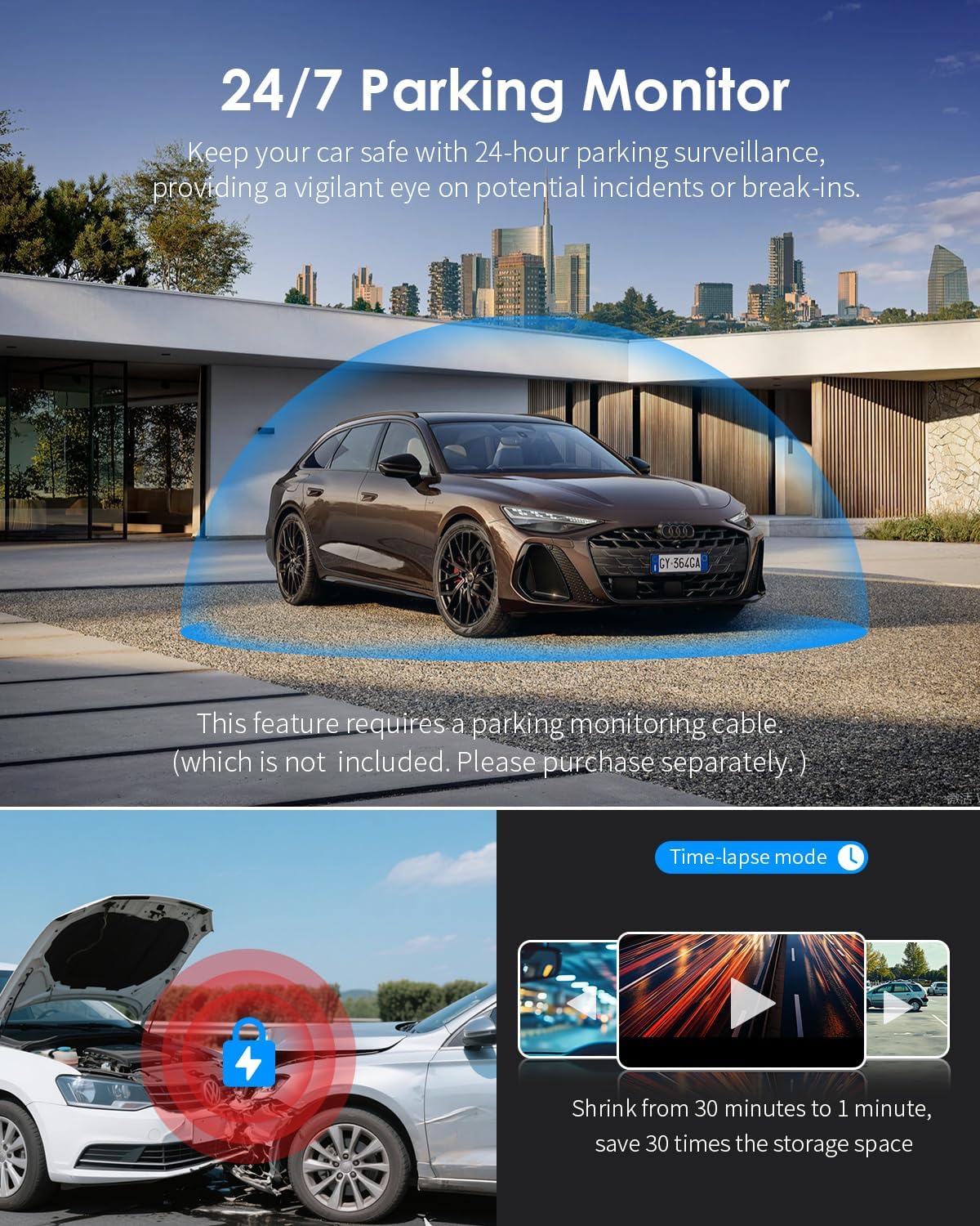 KAWA 3K Kamera Samochodowa Przednia z Kartą 32GB | Kontrola Głosowa, WiFi, Tryb Parkowania 24/7, Czujnik G, Noktowizja | Do Samochodu, SUV-a