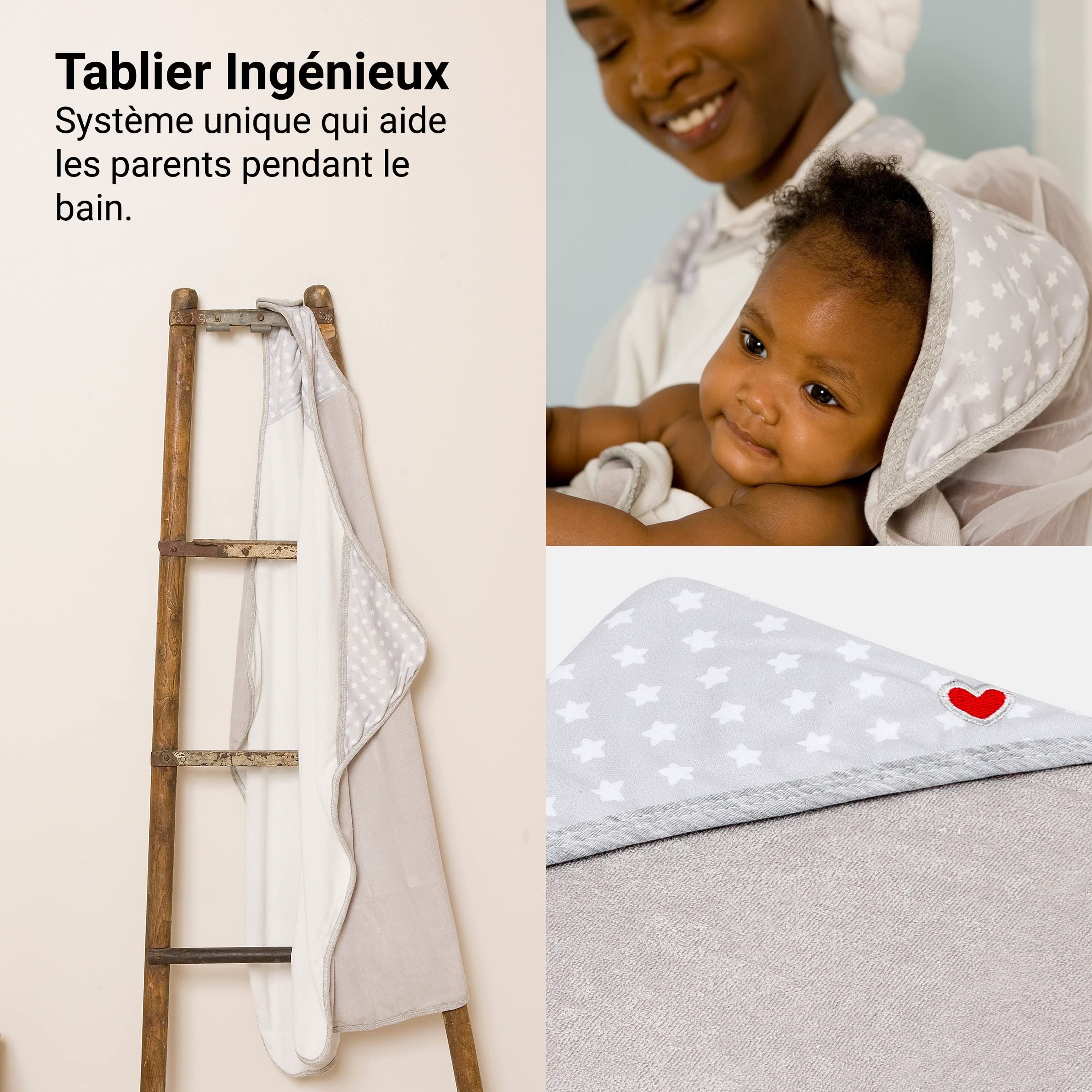 BabyToLove Serviette Papillon bébé Ultra Douce en Fibres de Bambou | Cape de Bain absorbante et Confortable, Design Mains Libres, Cadeau Naissance | White Stars