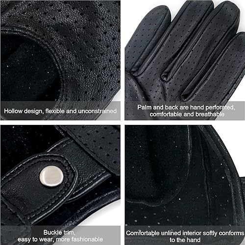 Miniatura 4 de ZLUXURQ Guantes de conducción de cuero de malla completa para hombre, sin forro, suave y fina piel de cordero italiana