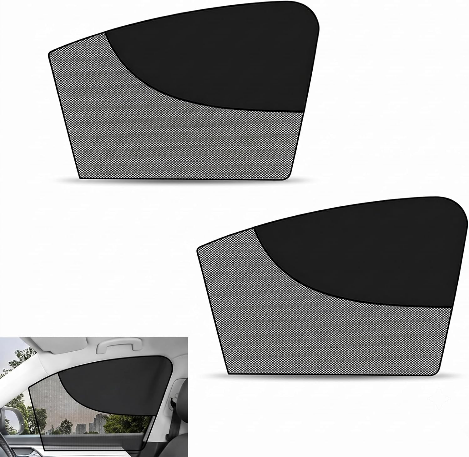 2 PCS Car Window Shades, Magnetic Double Layer Side Window Sun Shade, Breathable Privacy Protection Side Front Windows Cover, Essential Summer Accessories, for Most Cars, Trucks, SUVs (Black)
