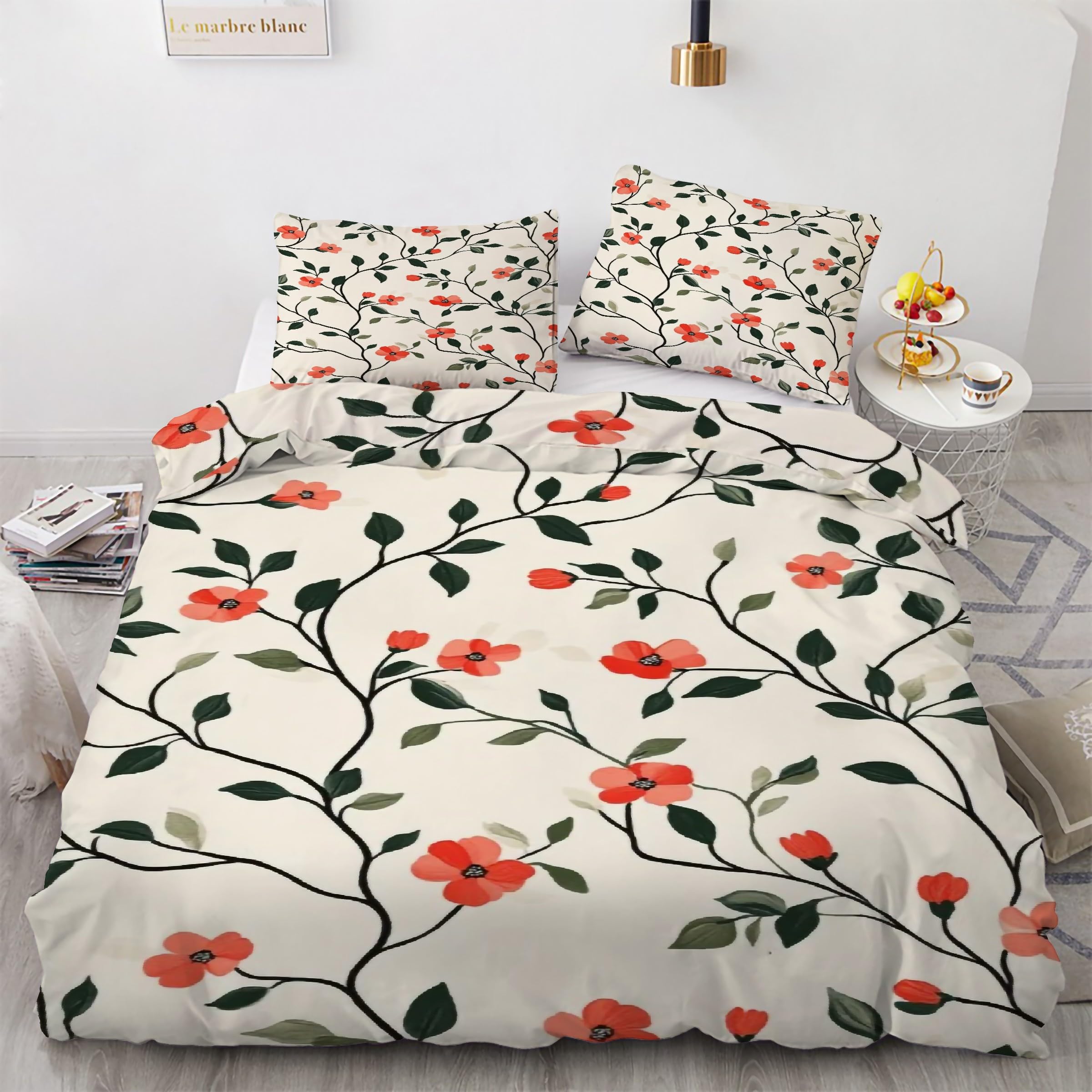 Housse de couette 160x200 floral parure de lit 3 pièces ensemble de literie microfine imprimée