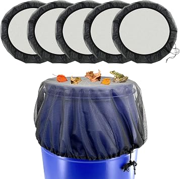 Mesh Cover for Rain Barrels, Rainwater Collector Tank Net Cover, Rain Water Collection Bucket Netting with Drawstring - Keep Mosquito, Fallen Leaves and Debris from Rain Barrel 5 Pcs