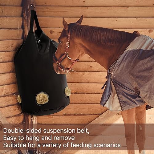 2 PCS Hay Bags for Horses, Slow Feed Hay Bags for Horses,Donkey, Goats,1680D Oxford Fabric Large Capacity Hay Feed Bags, Innovative Full-Circle Leather Holes Resist Biting Design (5 Holes)