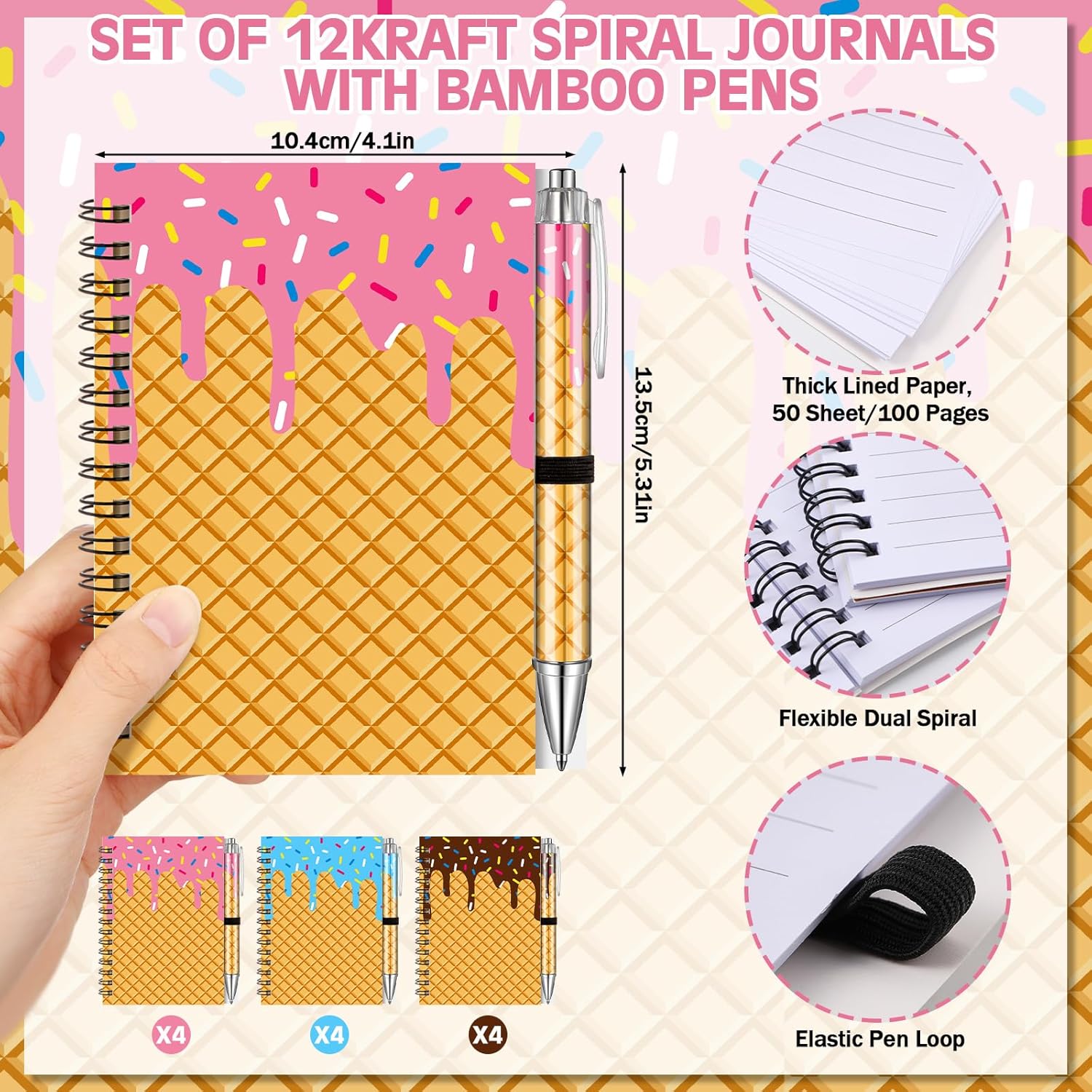 Resurhang 12 Sets Summer Ice Cream Party Favors 12 Pcs Colorful Notepads 12 Pcs Ice Cream Pens Summer Graduation Notebooks Pens 2026 End of The Year Gifts Bulk for Birthday Party Office Supplies