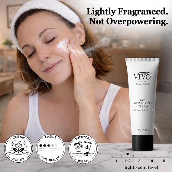 Vivo Per Lei Dead Sea Day Cream - Hydrating and Soothing - Contains Shea Butter - Anti Aging Moisturizer Face Cream for Women - Lightweight - Non Greasy - For Daily Use - 3.4 Fl Oz