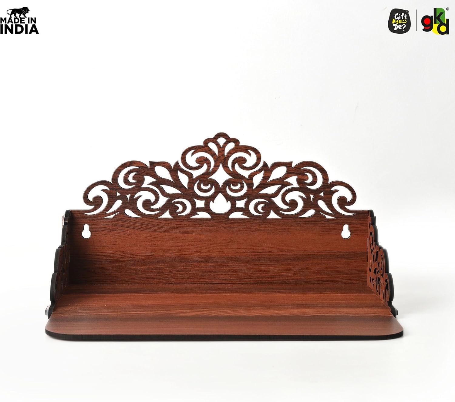 Pooja Mandir for Home, Wooden Temple Small, DIY Wall Mounted Puja Mandirs, Home Temple Devghar, Puja Stand for God Idols, Office, Shop - 12" x 9" (Classic Design)