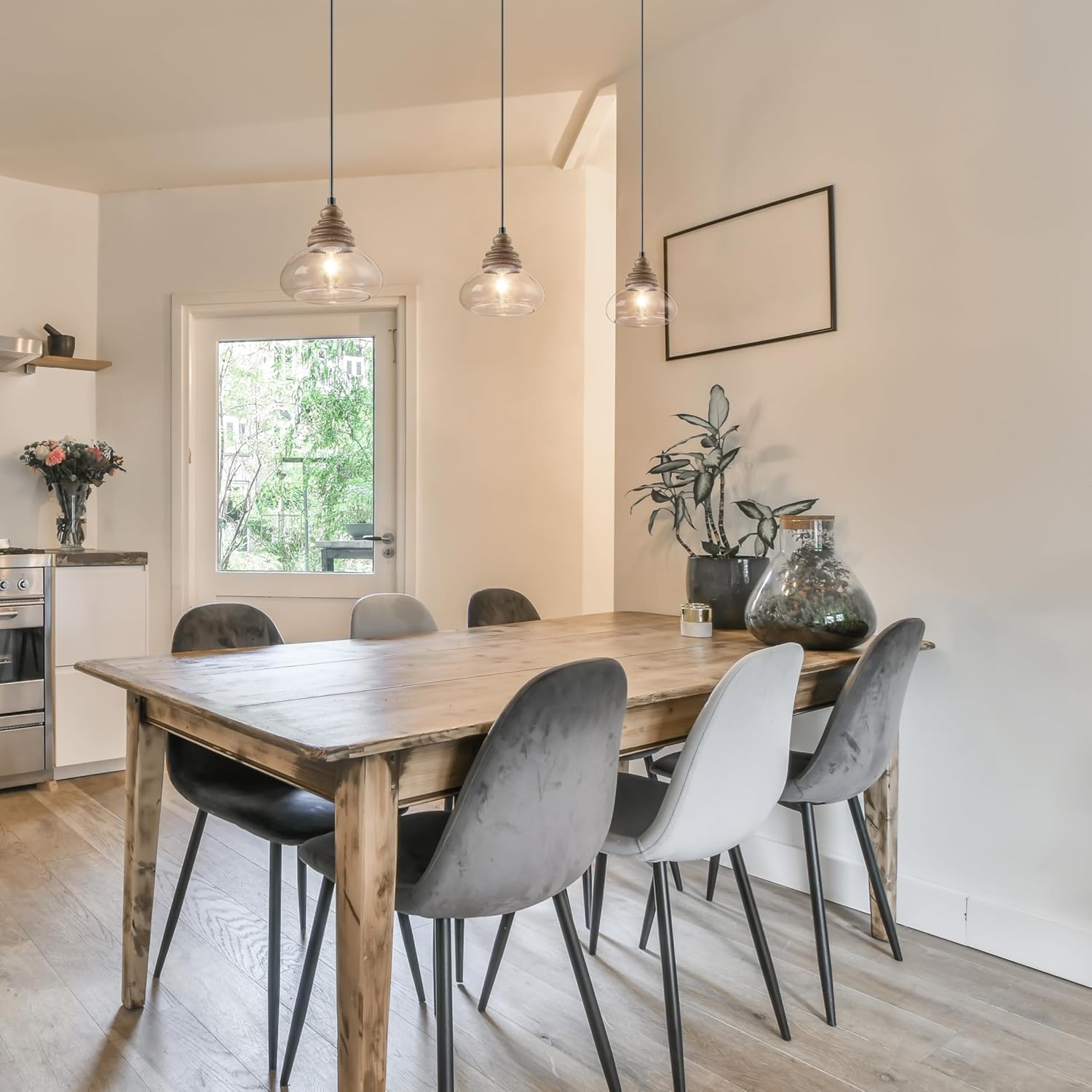 KSANA Pendant Lights Kitchen Island, 1-Light Farmhouse Kitchen Pendant Lighting Over Island, 7.5'' Rustic Wood Pendant Light Fixtures with Clear Glass Shade