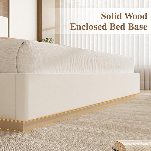 Miniatura 4 de Base de cama tamaño Queen con cabecera, cama de terciopelo con base de madera y listones, base de colchón resistente, opción de somier, sin ruido,